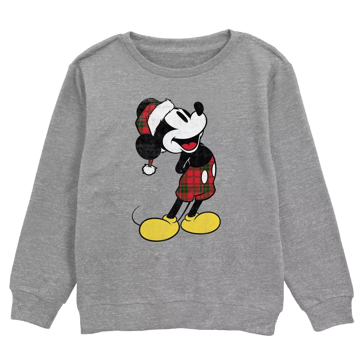 Детский свитшот для мальчиков с принтом Mickey & Friends Christmas Plaid Distressed Portrait Mickey Mouse & Friends, Athletic Heather