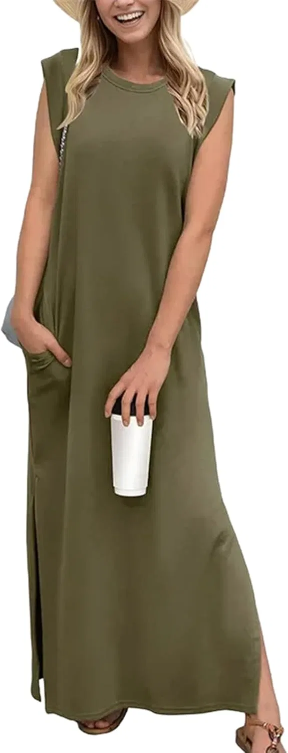 Женское casual платье миди свободного кроя A-line, Army Green