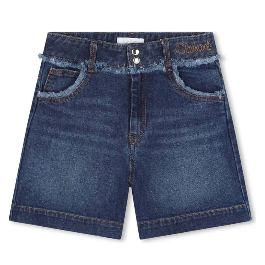 Шорты джинсовые с вышивкой логотипа Chloé, Denim Blue
