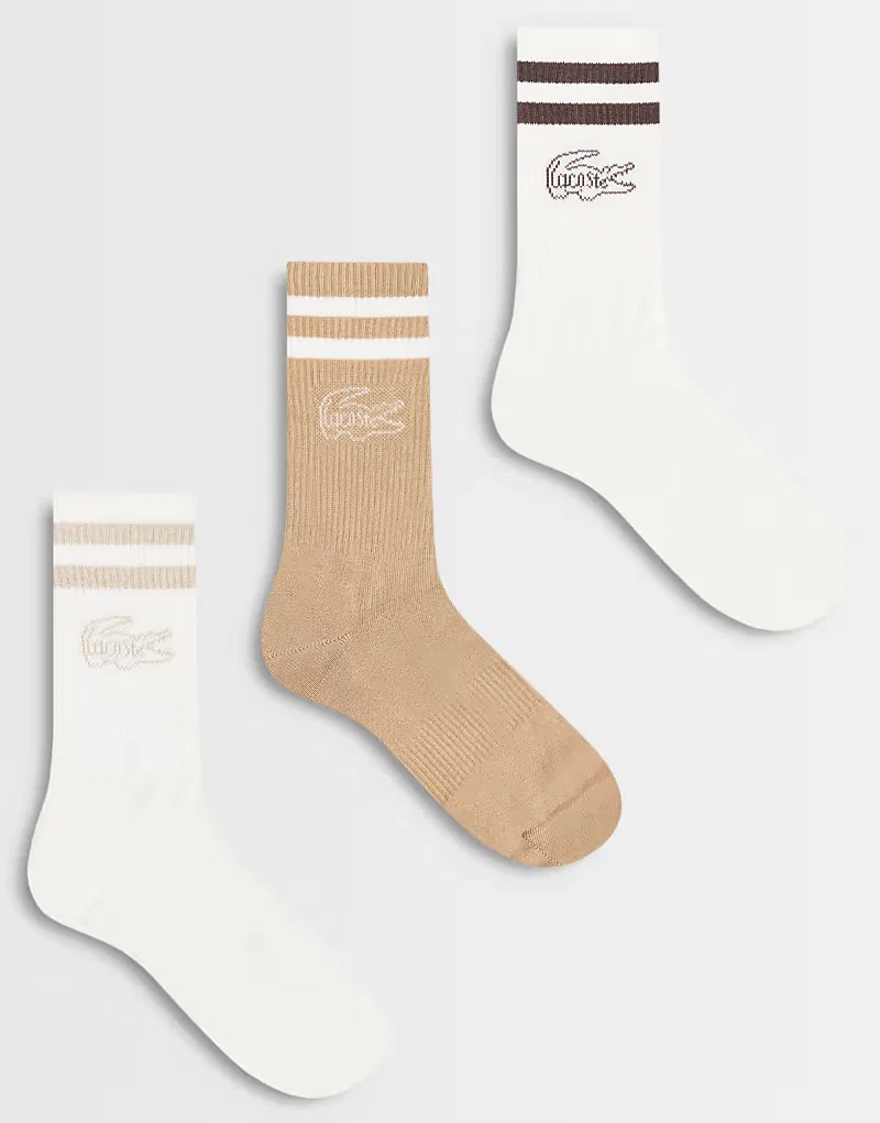 Носки с графикой 3 шт Lacoste, коричневый/бежевый