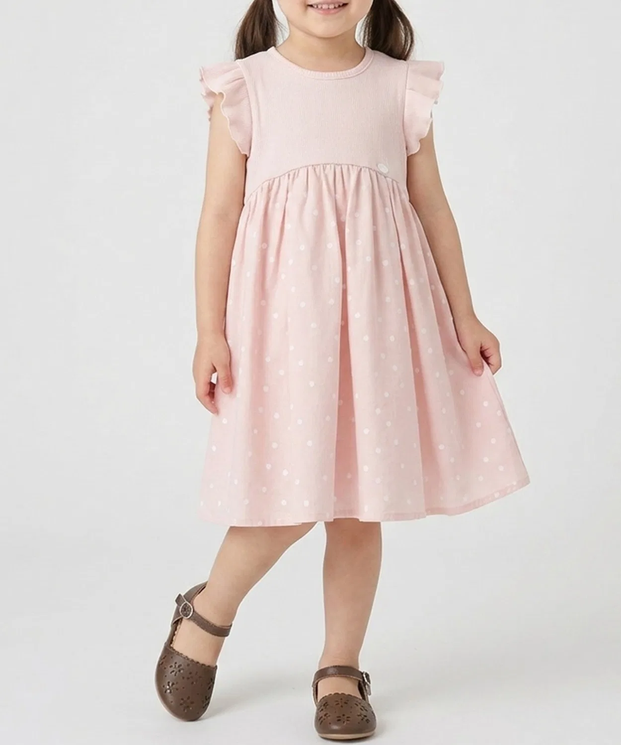 Детское платье для девочек с принтом, с коротким рукавом, мини, фларе, petit main, Light Pink