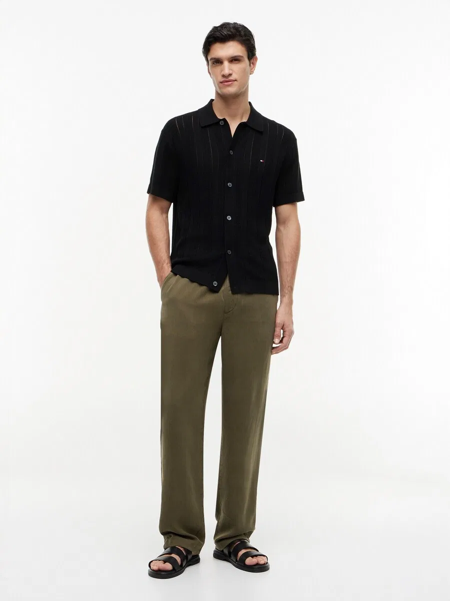 Вязаный кардиган TOMMY HILFIGER 'Relaxed Pointelle Short Sleeve With' черного цвета — фото 4