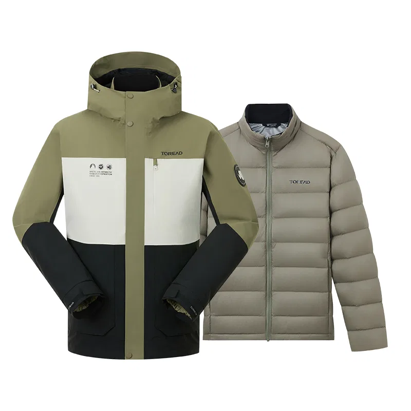 Детская ветрозащитная куртка с капюшоном TOREAD, Polar White/Walnut Green/Black
