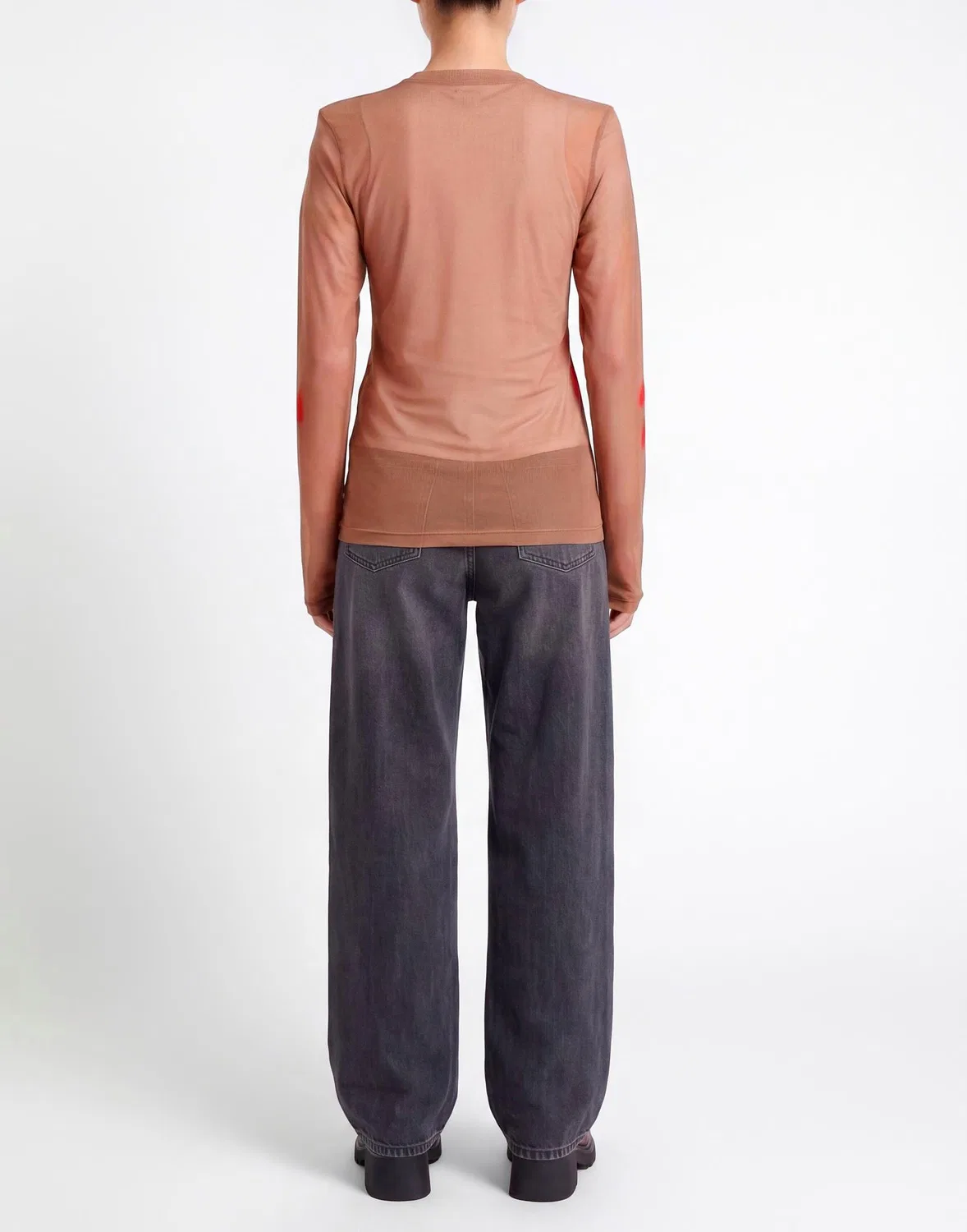 Женский топ из тюля с длинным рукавом Acne Studios, светло-коричневый — фото 3