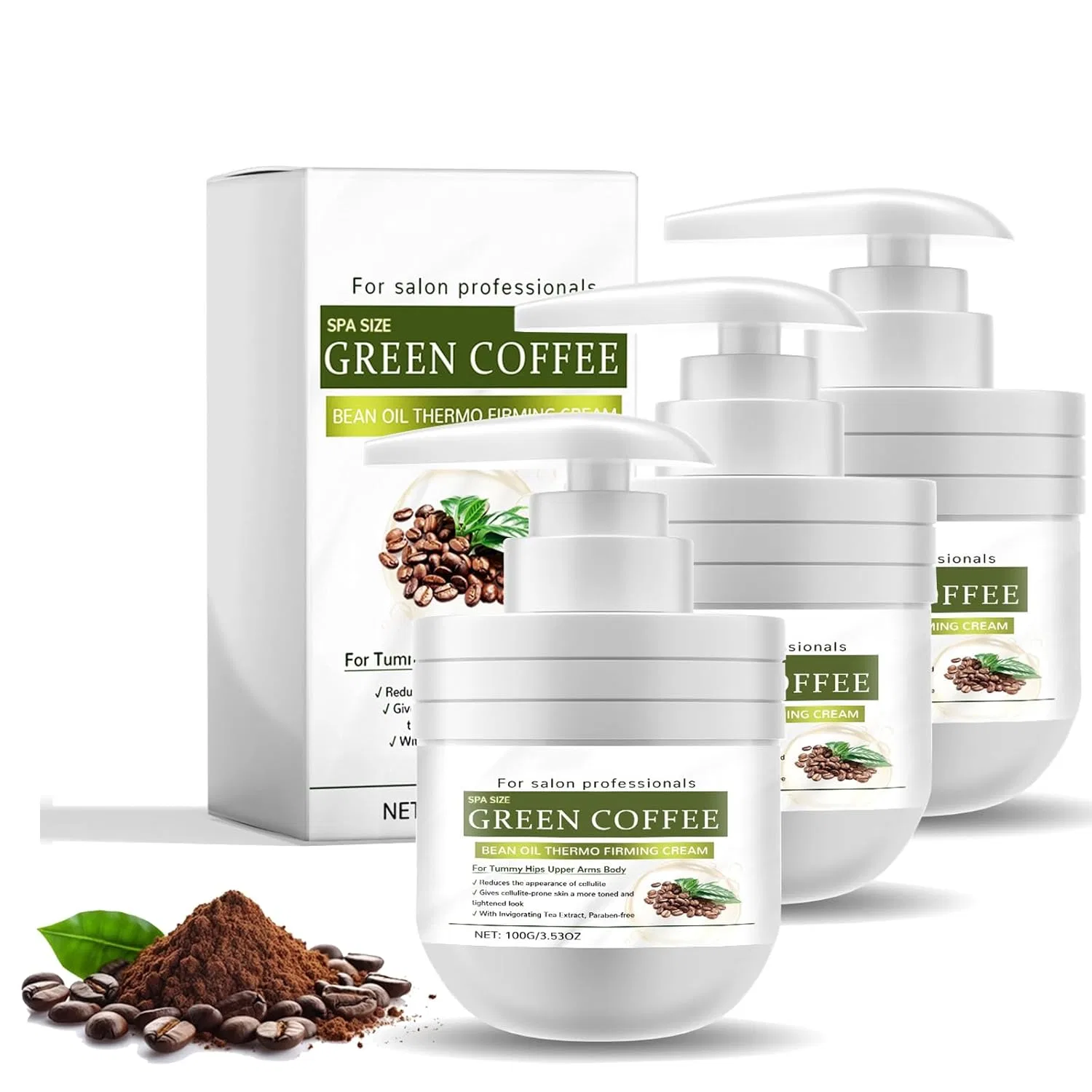 Зеленый кофейный крем для упругости кожи, Generisch, 3 шт, 100 г