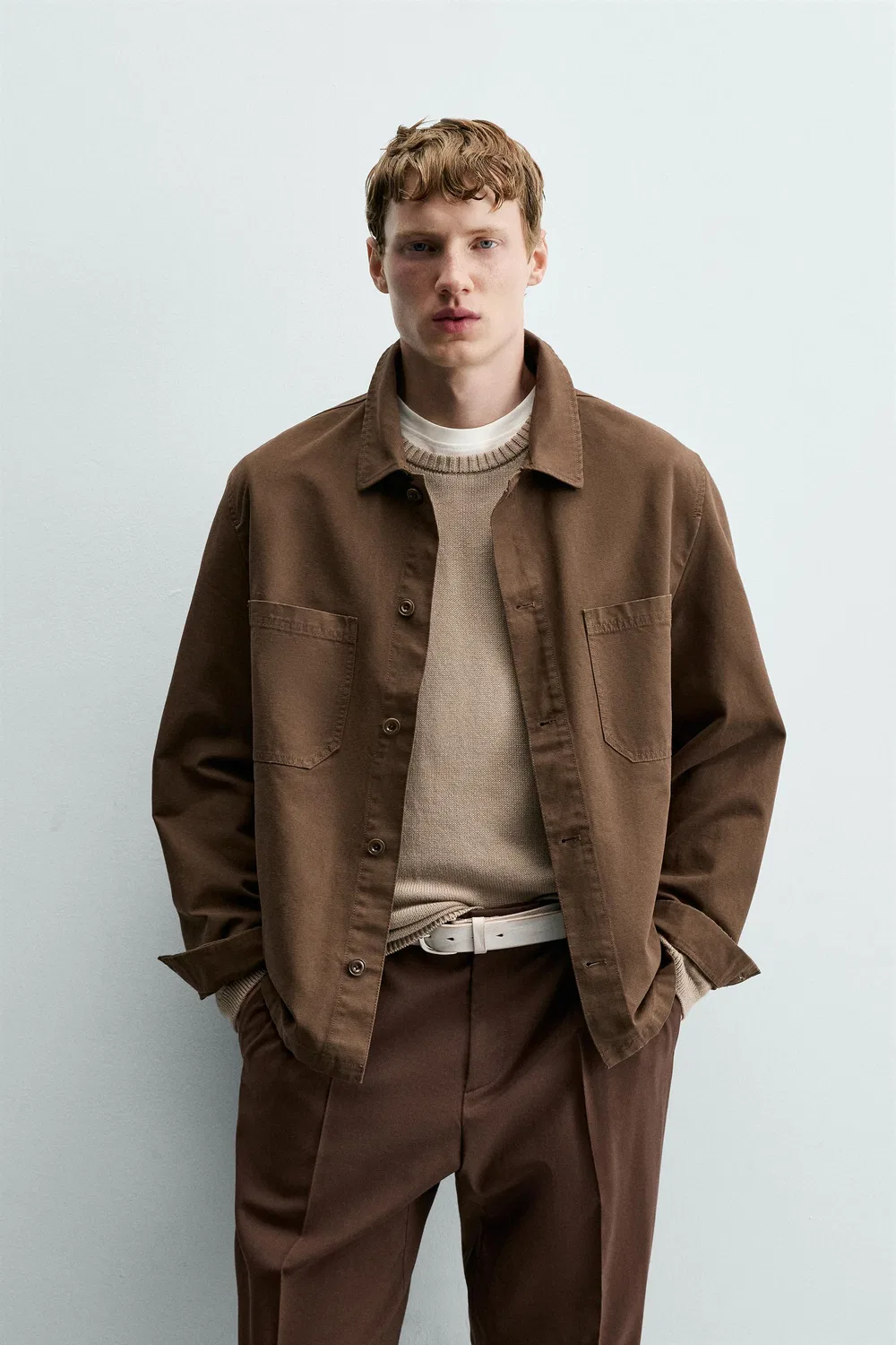 Холщовая рубашка стандартного кроя ZARA, Brown — фото 2