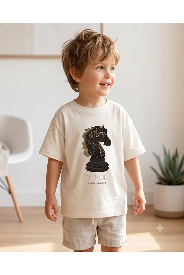 Детская футболка оверсайз с принтом The Knight Checkmate Babytex, Ecru — фото 2