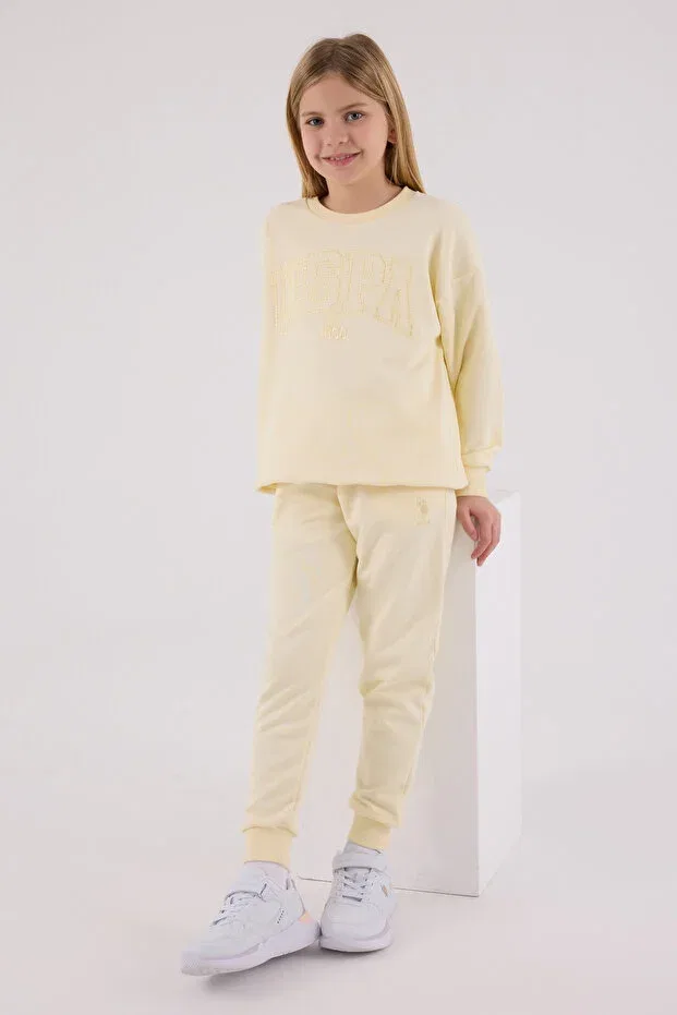 Детский комплект для девочек из футера с вышивкой U.S. Polo Assn., Lemon — фото 2