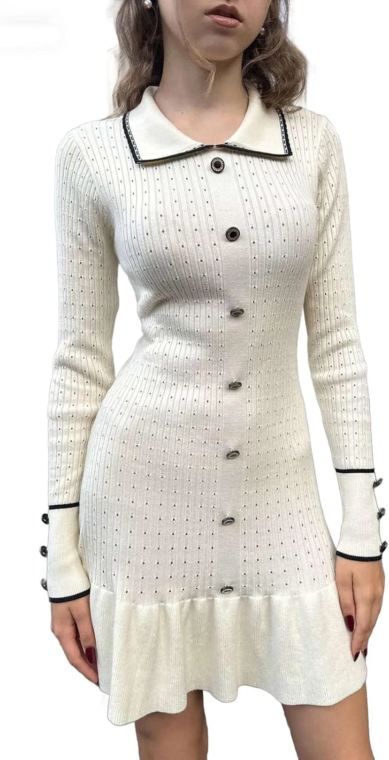 Женское мини-платье с пуговицами Ribbed Knit, Black