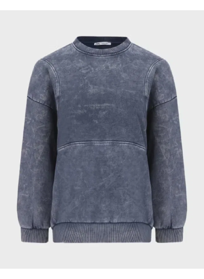 Свитшот оверсайз с длинным рукавом Zara, синий