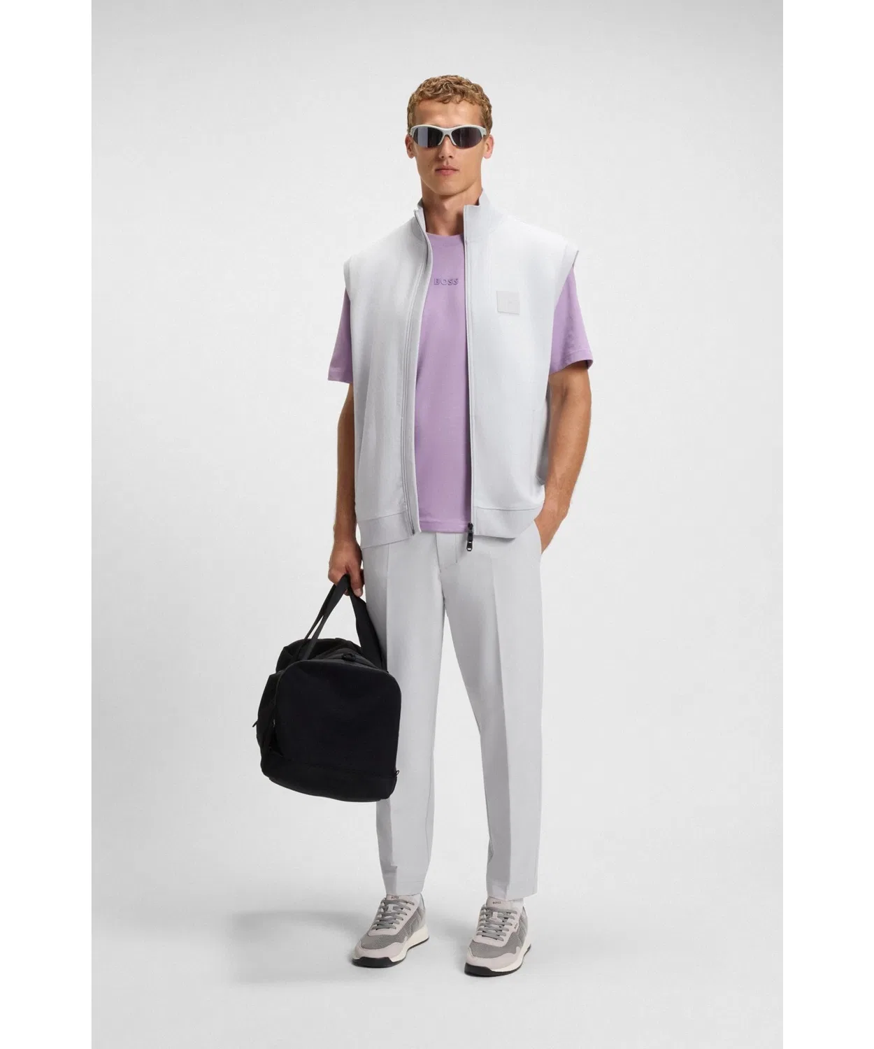 Мужской свитшот без рукавов с молнией BOSS, Light Grey — фото 4
