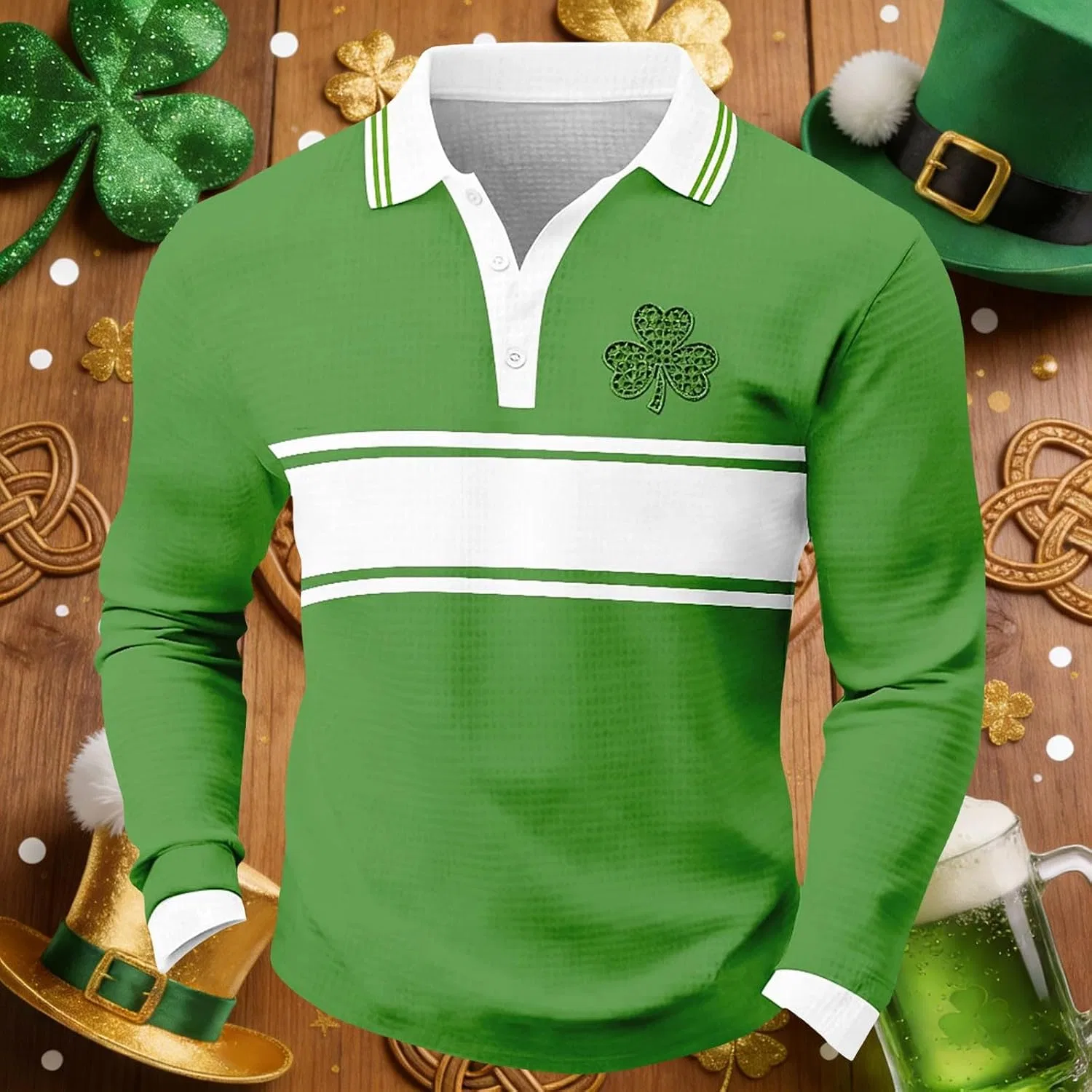 Мужская рубашка поло с длинным рукавом, с принтом Shamrock, зелёный — фото 2