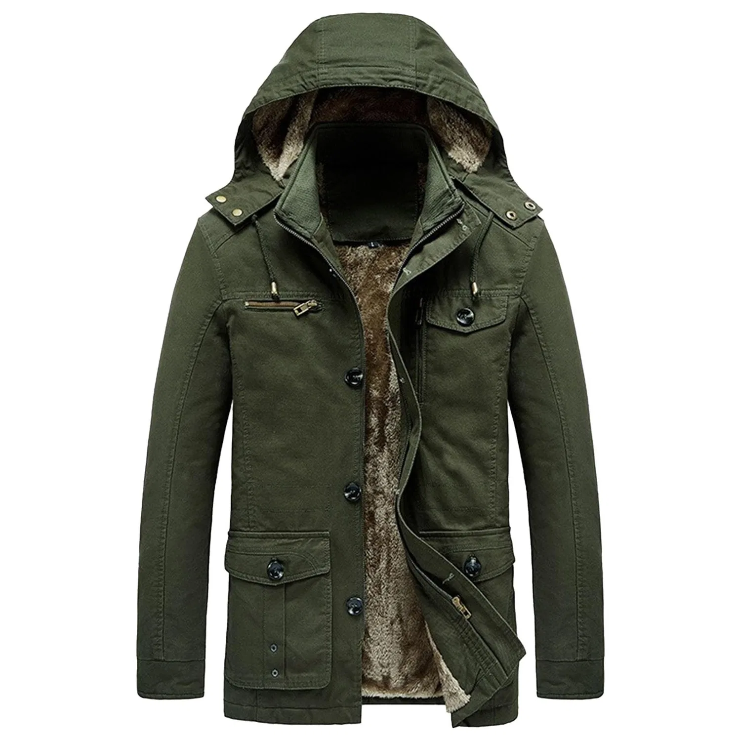 Мужская зимняя куртка-парка с капюшоном, 1353-Army Green