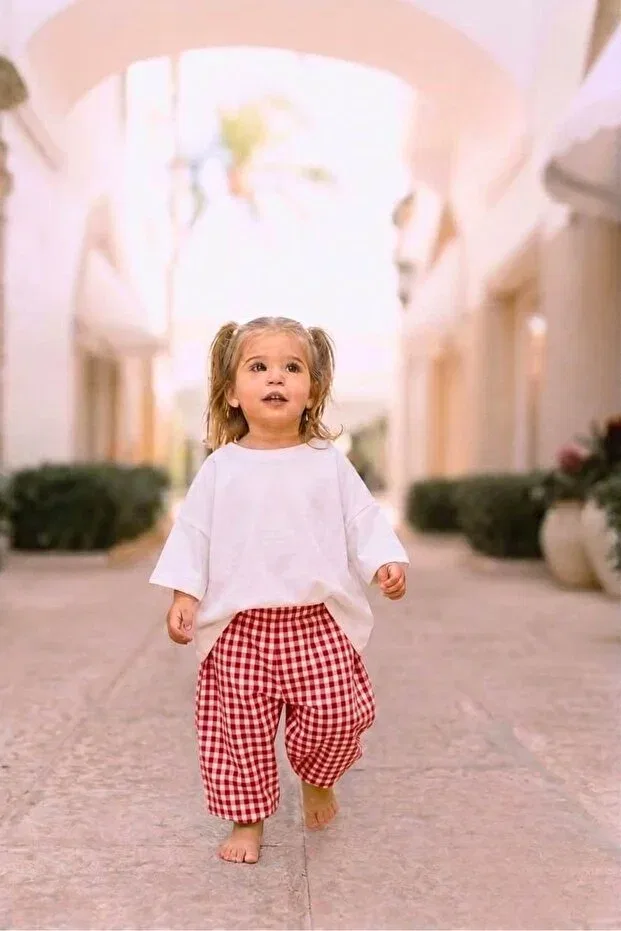Детские брюки для девочек широкие с принтом Elibaby, Red Gingham — фото 4
