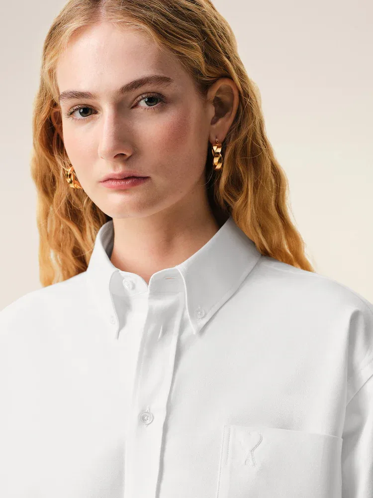Женская хлопковая Oversized рубашка на пуговицах AMI PARIS, White — фото 3