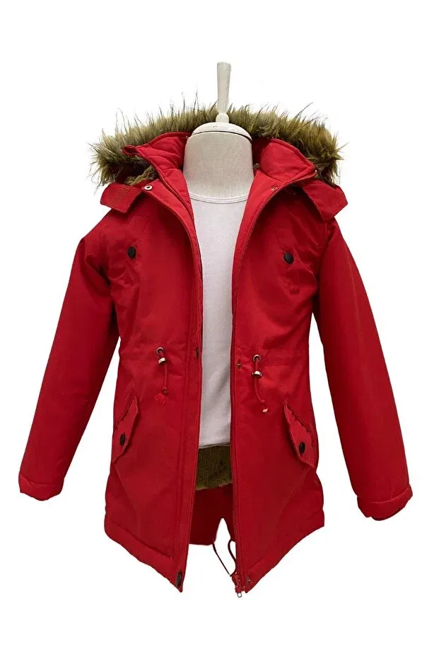 Детское зимнее пальто для девочек с капюшоном Basics Jannock, Red