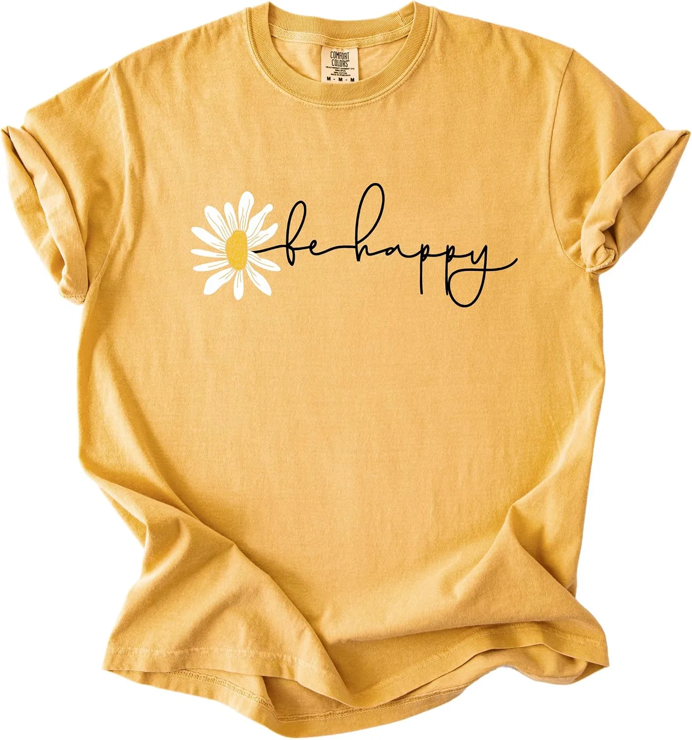 Женская футболка с принтом Be Happy Daisy, горчичный