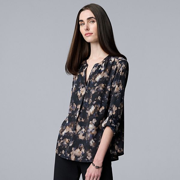 

Женская блузка с отворотами на рукавах Simply Vera Vera Wang, Blue Paint Texture