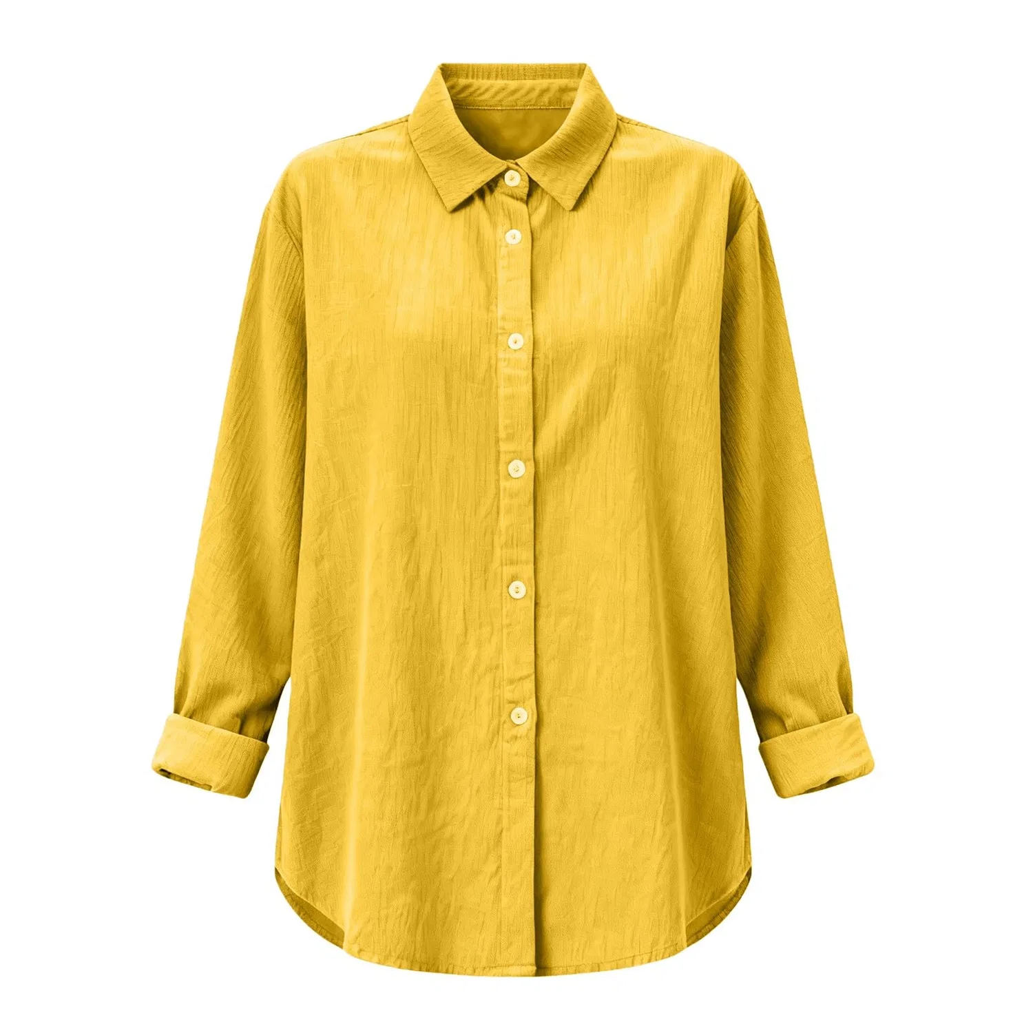 Женская льняная рубашка оверсайз с длинным рукавом, Yellow — фото 3