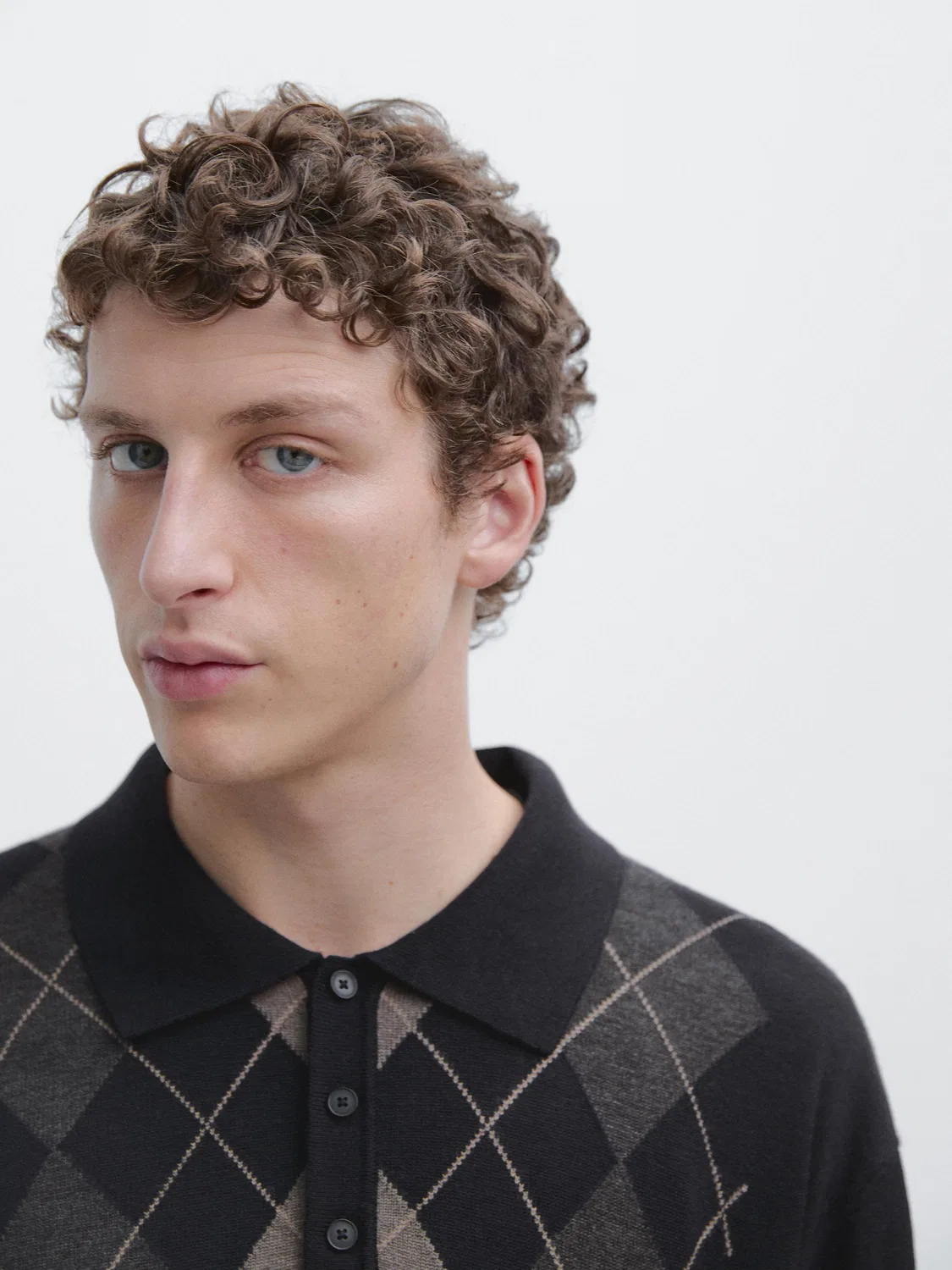 Вязаный свитер с ромбовидным узором Massimo Dutti, темно-синий — фото 4