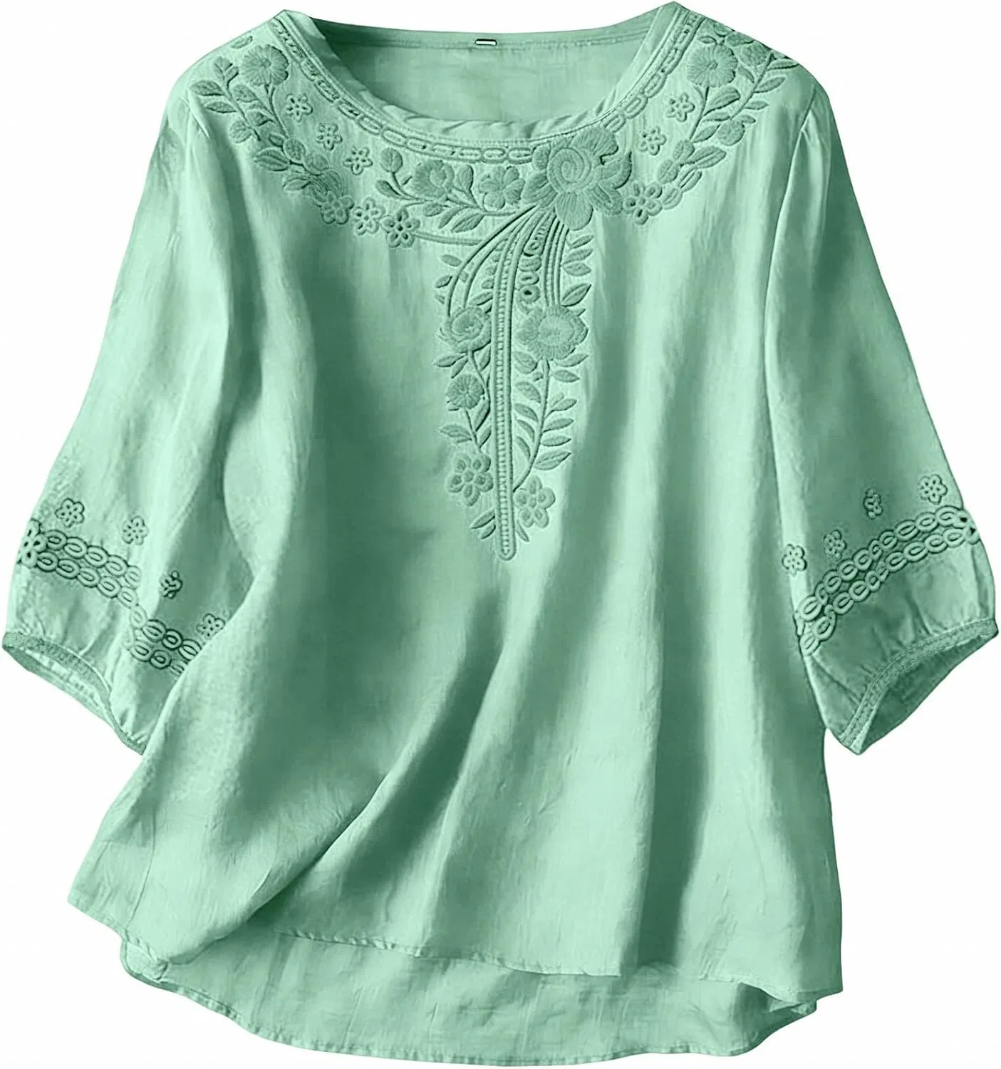 Женская туника с вышивкой, свободного кроя, Cotton Linen Gauze, чёрный — фото 4