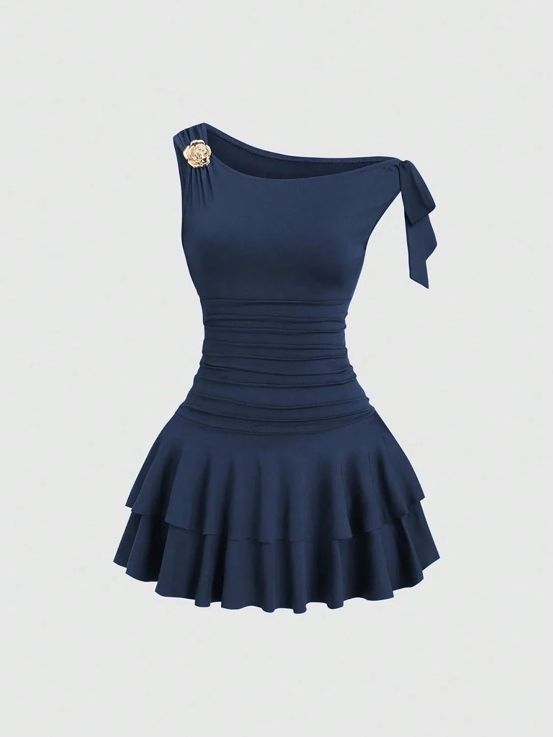 Женское облегающее мини-платье с асимметричным вырезом, Navy Blue — фото 4