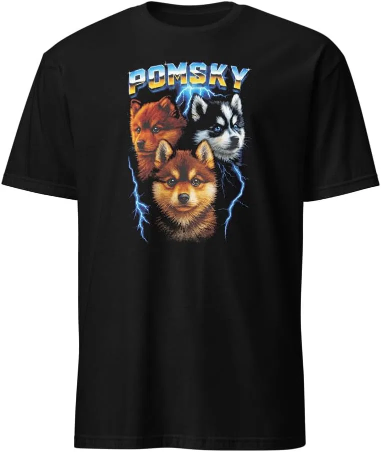Мужская футболка с принтом Pomsky Puppy Power 64000, Black
