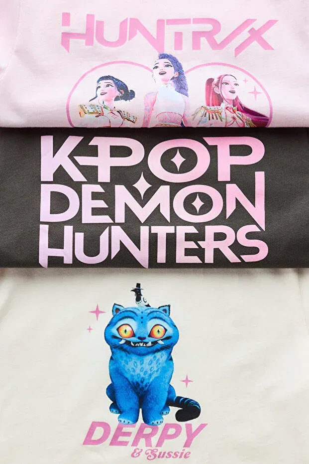 Детский комплект футболок с принтом Kpop Demon Hunters H&M, Light Pink — фото 2