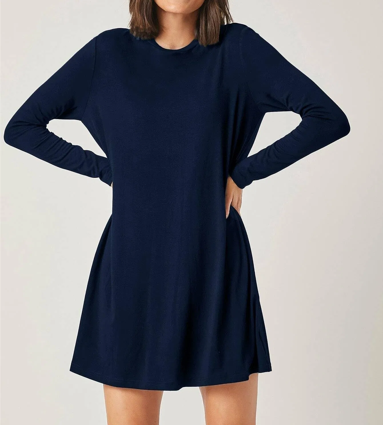 Женское трикотажное платье свободного кроя с длинным рукавом, Navy Blue — фото 2