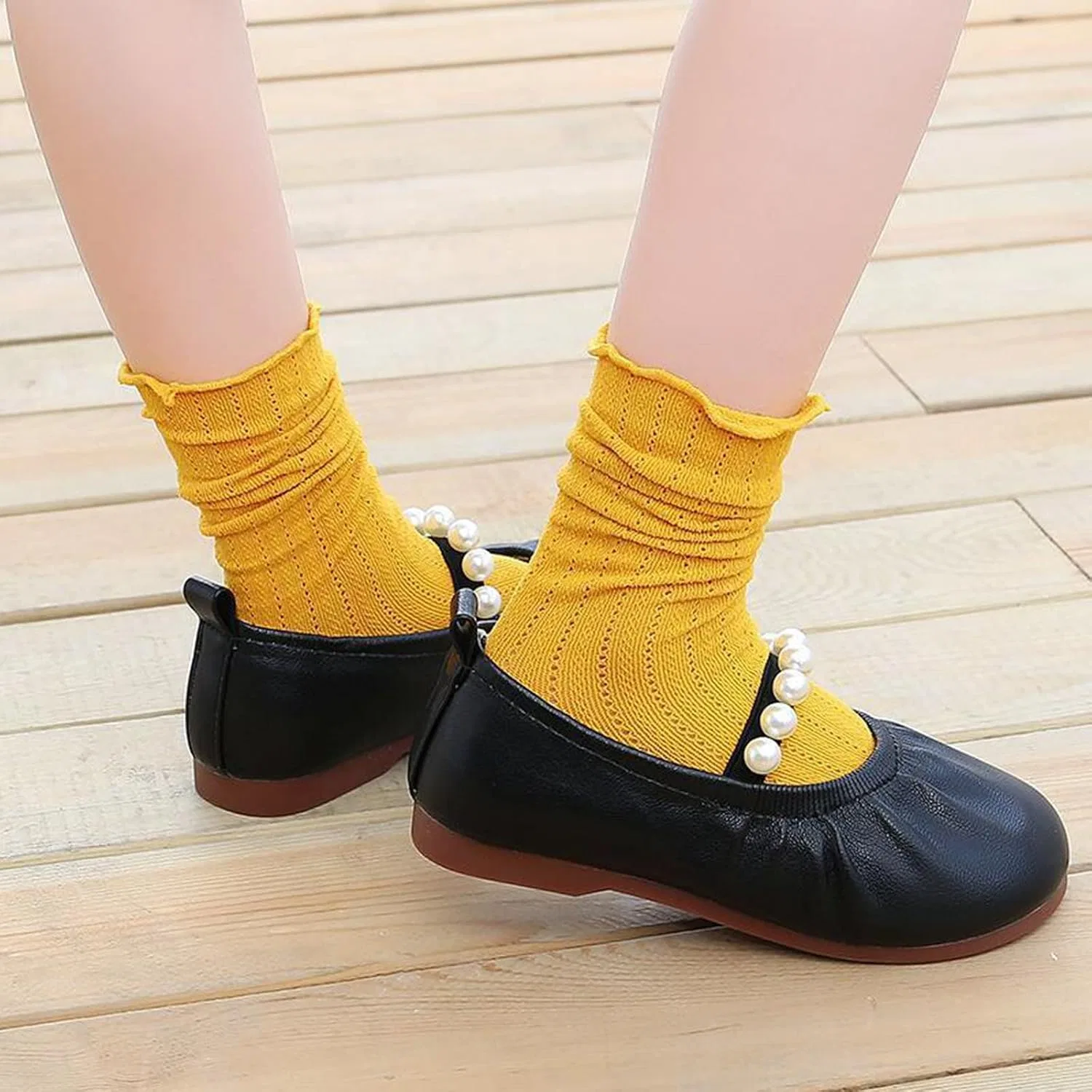 Детские балетки для девочек с жемчугом Valentine Slippers, Black — фото 3