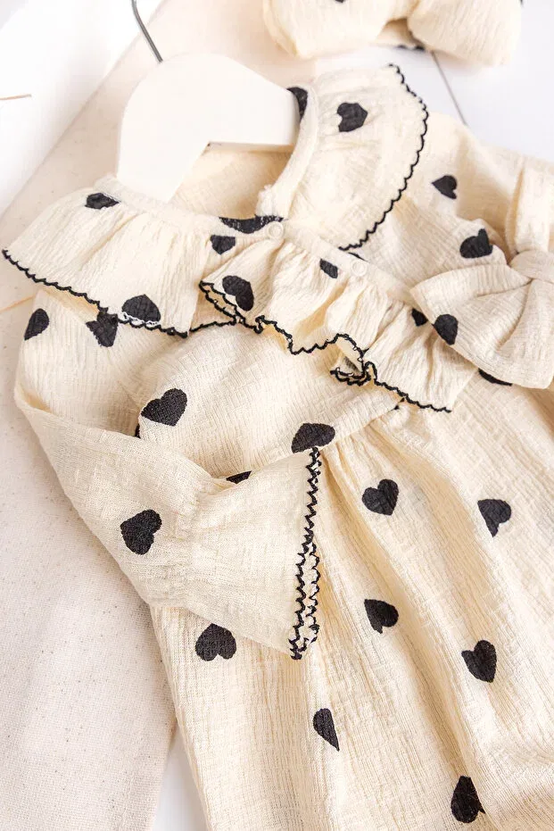 Детский комбинезон для девочек с принтом Heart patterned bowknot Babymod, Black — фото 4