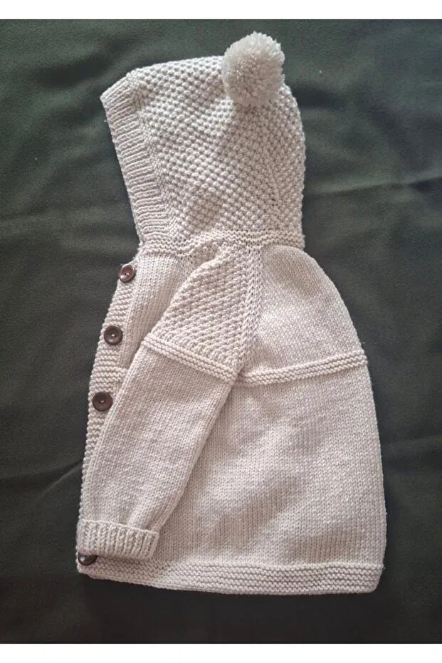Детский кардиган с капюшоном Hand-Knitted beige unisex hooded baby cardigan Minohouse, Beige — фото 3