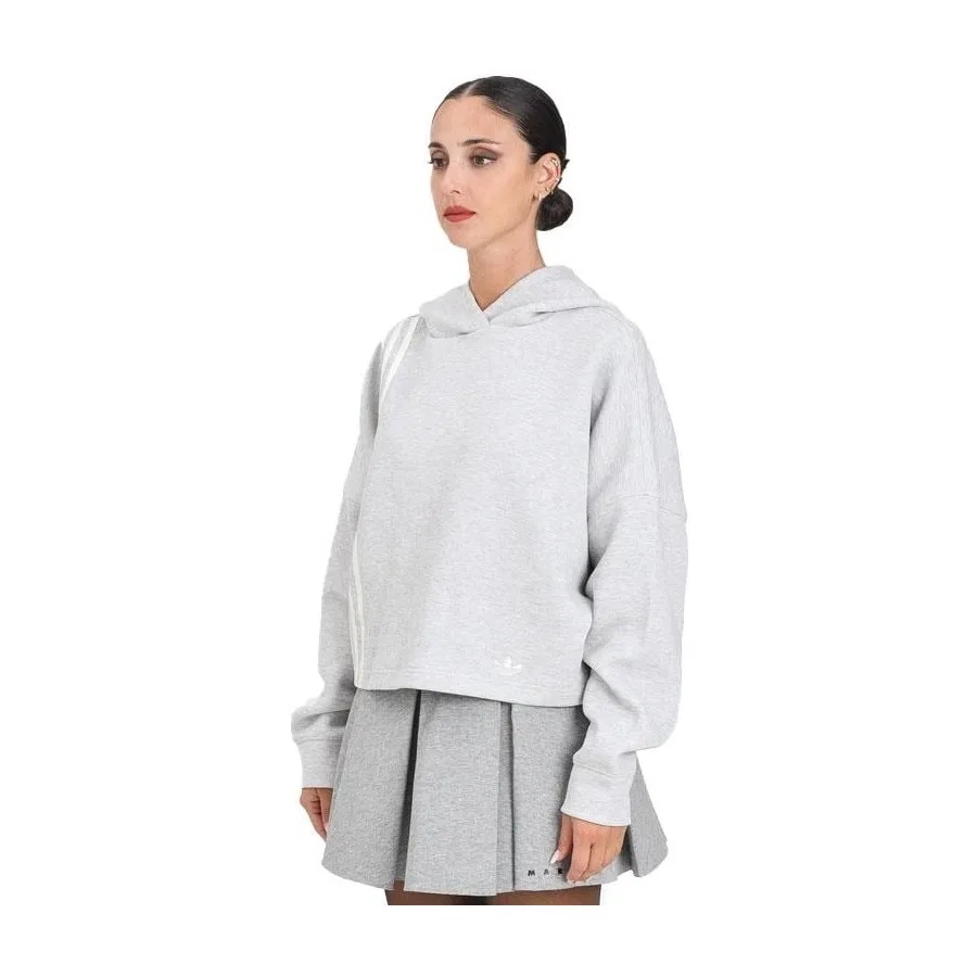 Женский худи с капюшоном из хлопка 3 Stripes Hoody adidas, Серый — фото 3