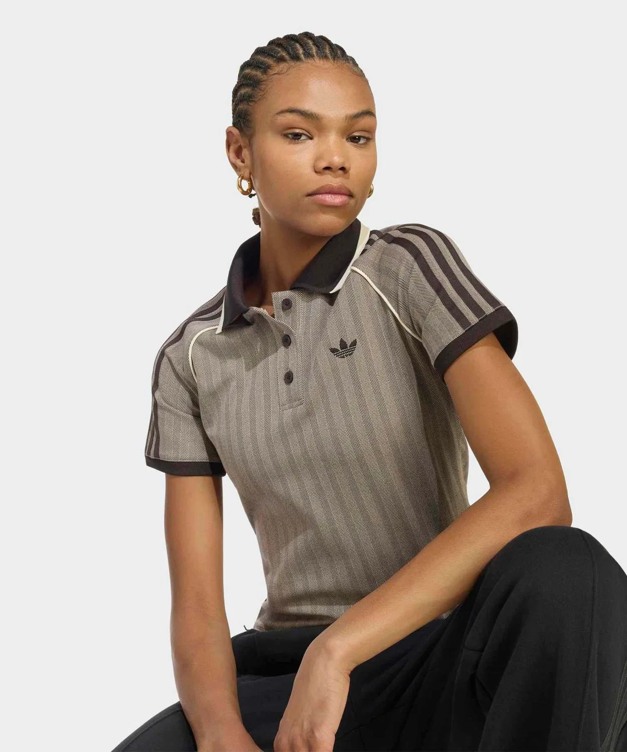 Женский поло-твид Slim Fit с принтом Adicolor Classics Adidas, Коричневый — фото 4