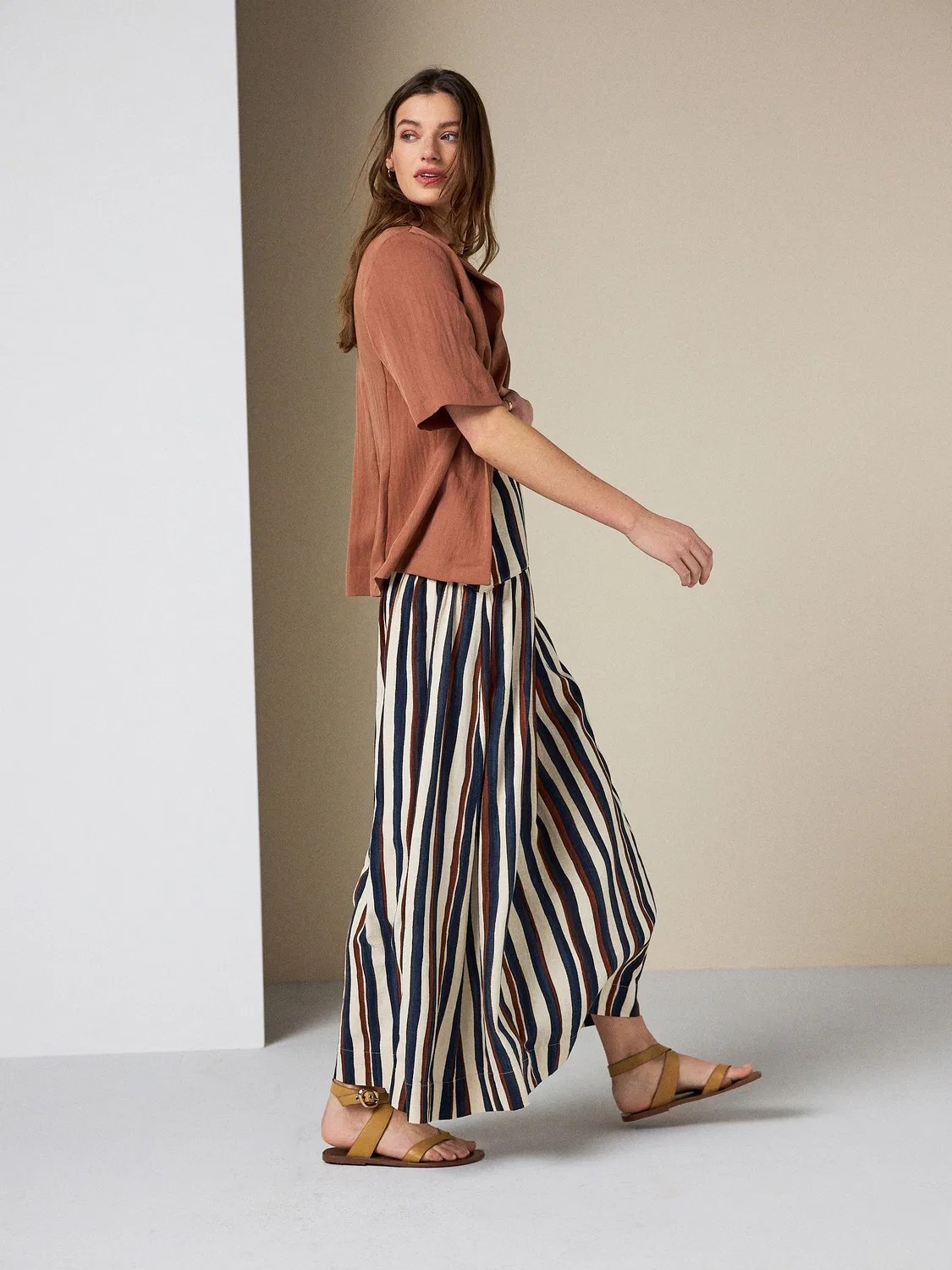 Юбка макси с заниженной талией, полоска Next, Navy/Ecru/Brown Stripe