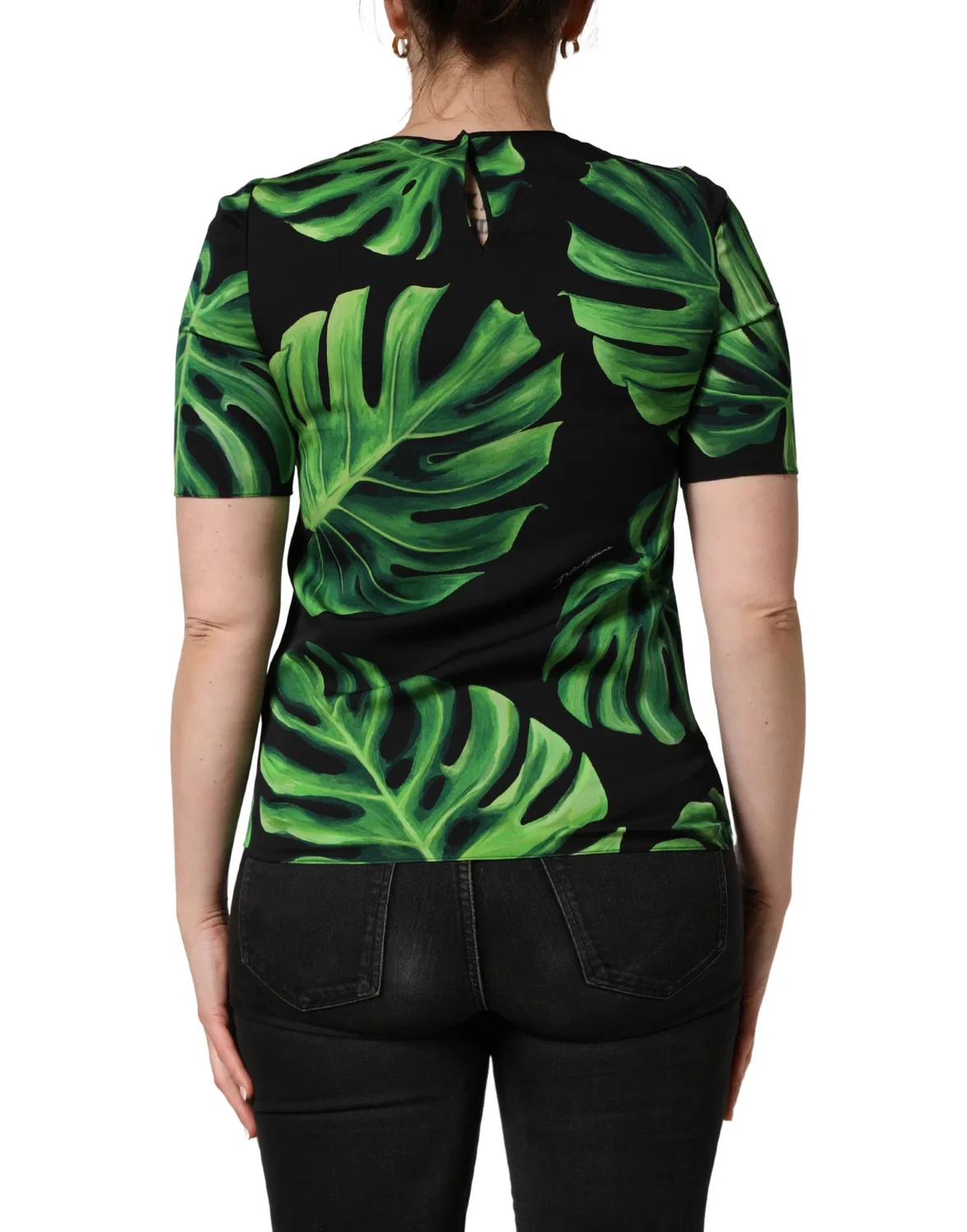 Женская блузка с коротким рукавом с принтом Philodendron Print Dolce & Gabbana, Black and Green — фото 4