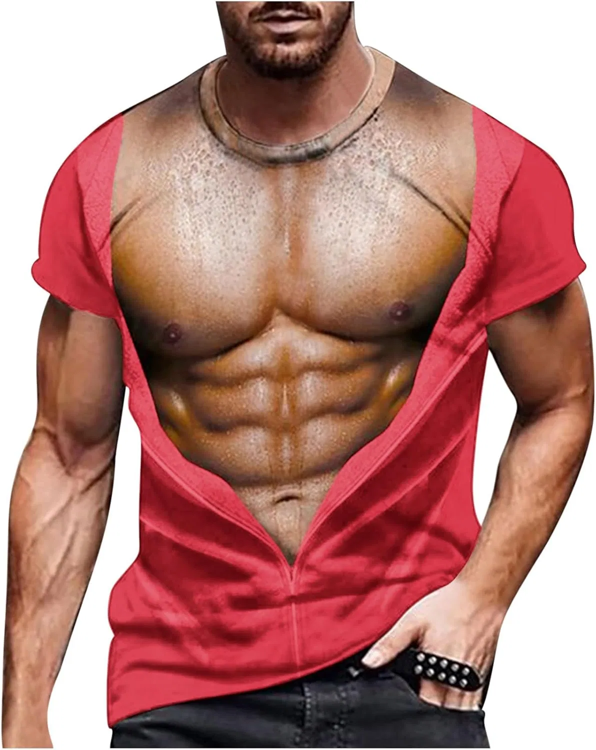 Футболка с принтом Hairy Chest Generic, Watermelon Red