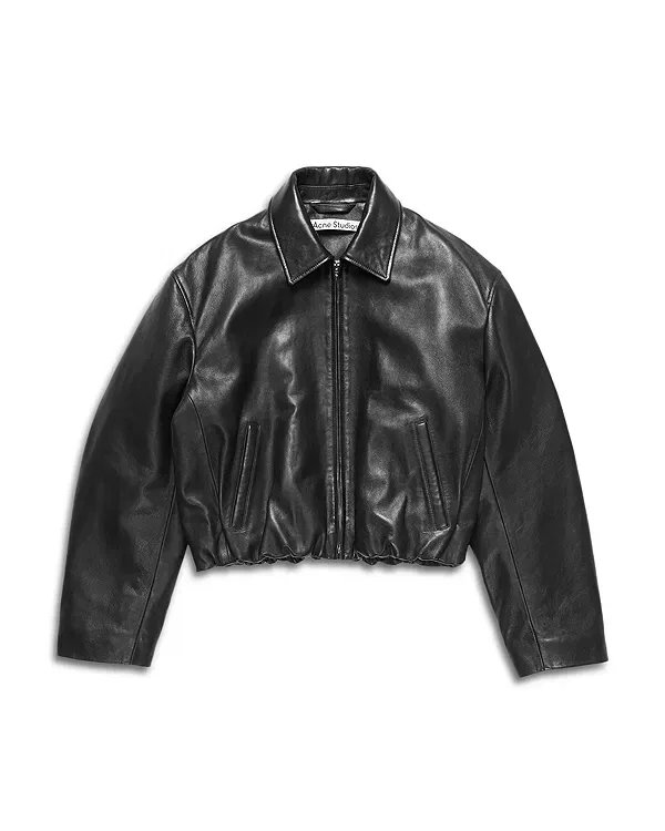 Женская куртка из кожи с воротником-стойкой Acne Studios, черный