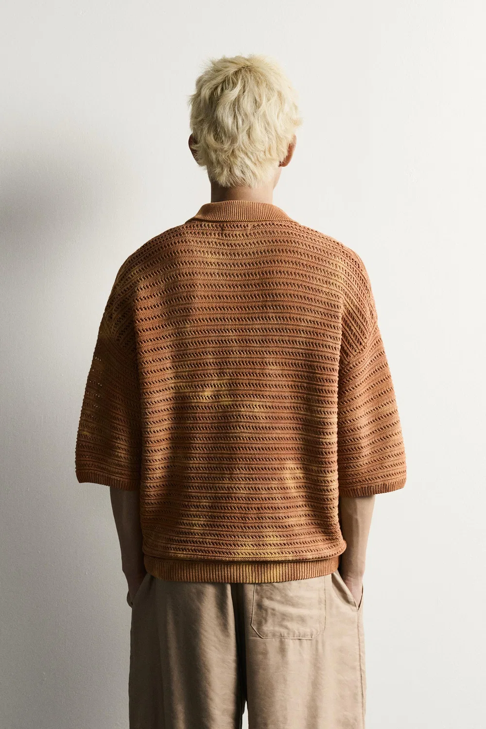 Трикотажная рубашка свободного кроя с эффектом потертости ZARA, Orange — фото 3