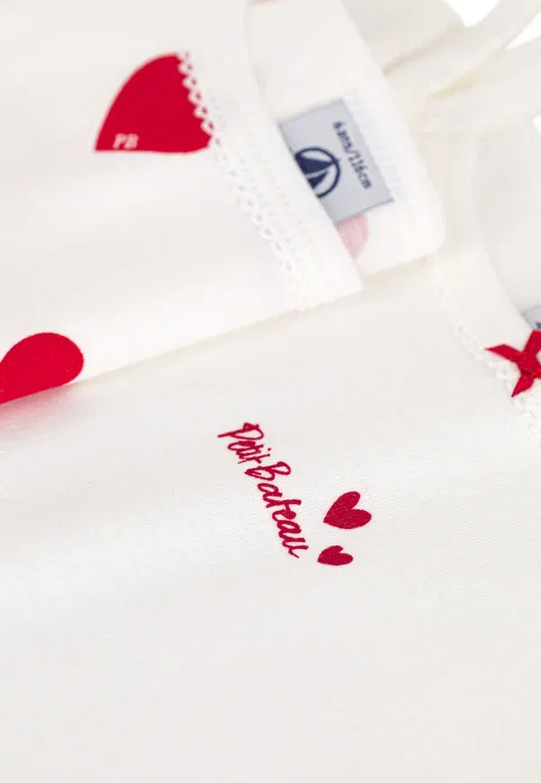 Комплект из 2 маек с принтом и бантом Heart Petit Bateau, white/red, белый/красный — фото 3