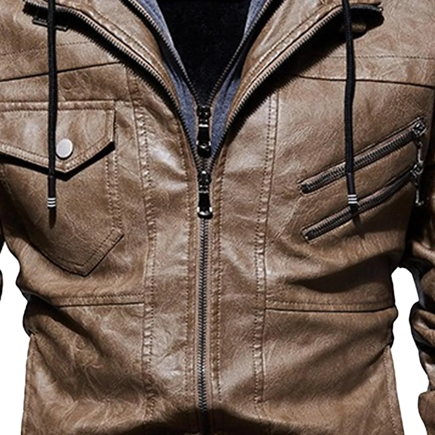 Мужская куртка-косуха из экокожи, модель Motorcycle Bomber, хаки — фото 3
