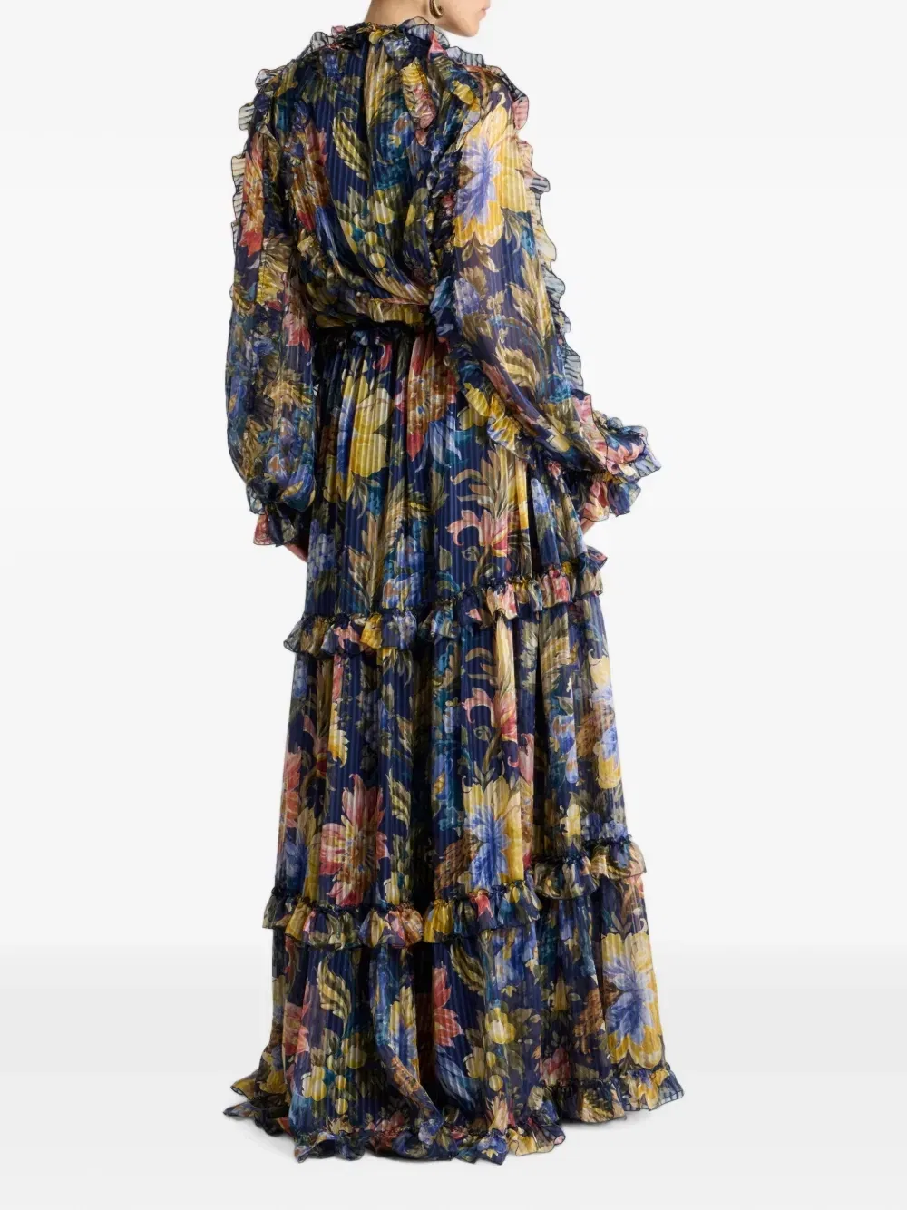 Длинное платье с оборками и цветочным узором Etro, синий — фото 3