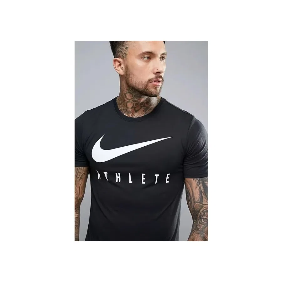 Футболка спортивная с коротким рукавом Dri-Fit Training Swoosh Nike, Черный — фото 2