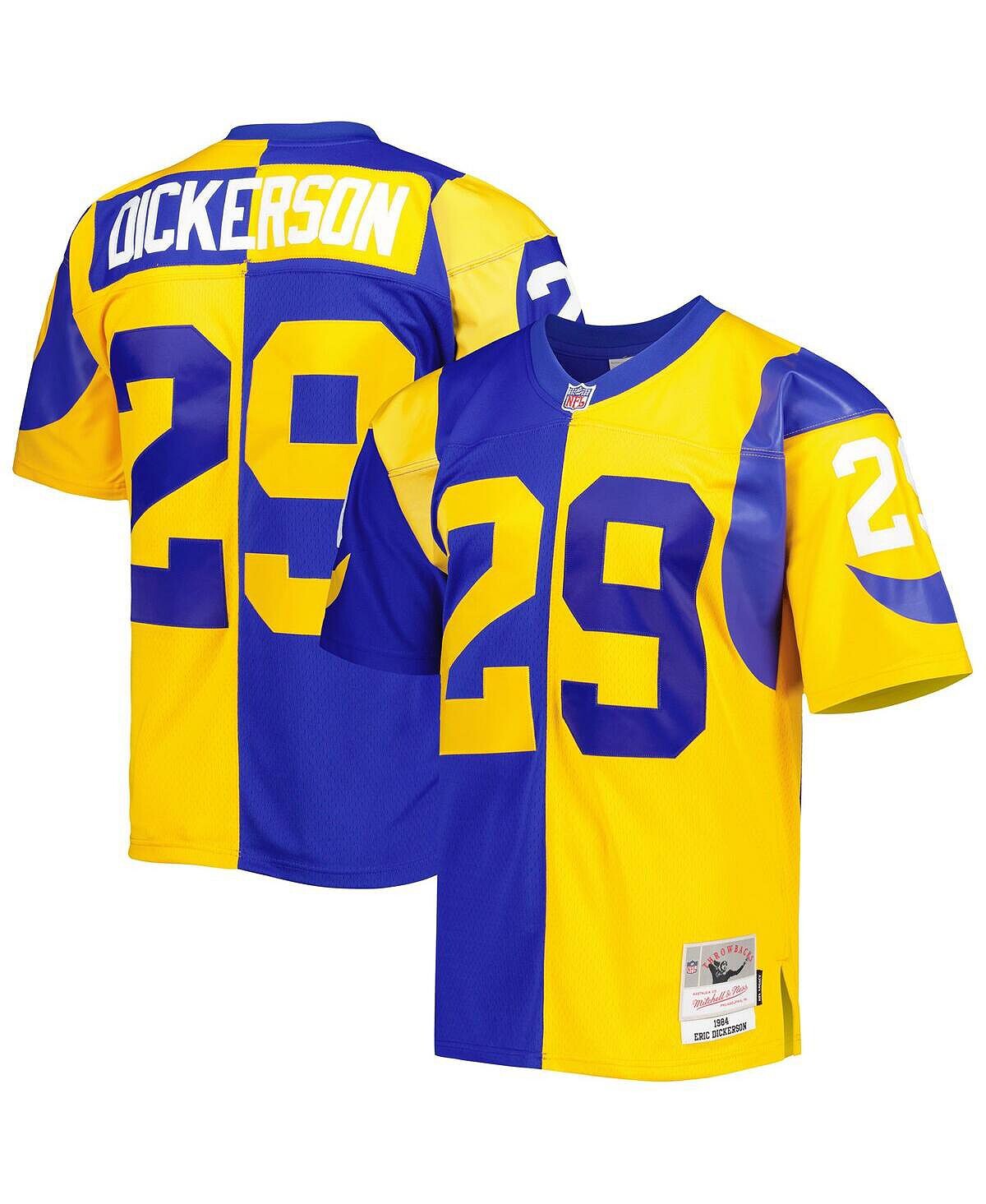 

Мужская футболка eric dickerson royal, gold los angeles rams 1984 split legacy, копия джерси Mitchell & Ness, мульти