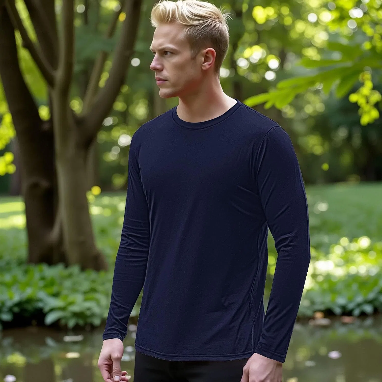Мужская длинная футболка с круглым вырезом, Cotton, Blue — фото 3