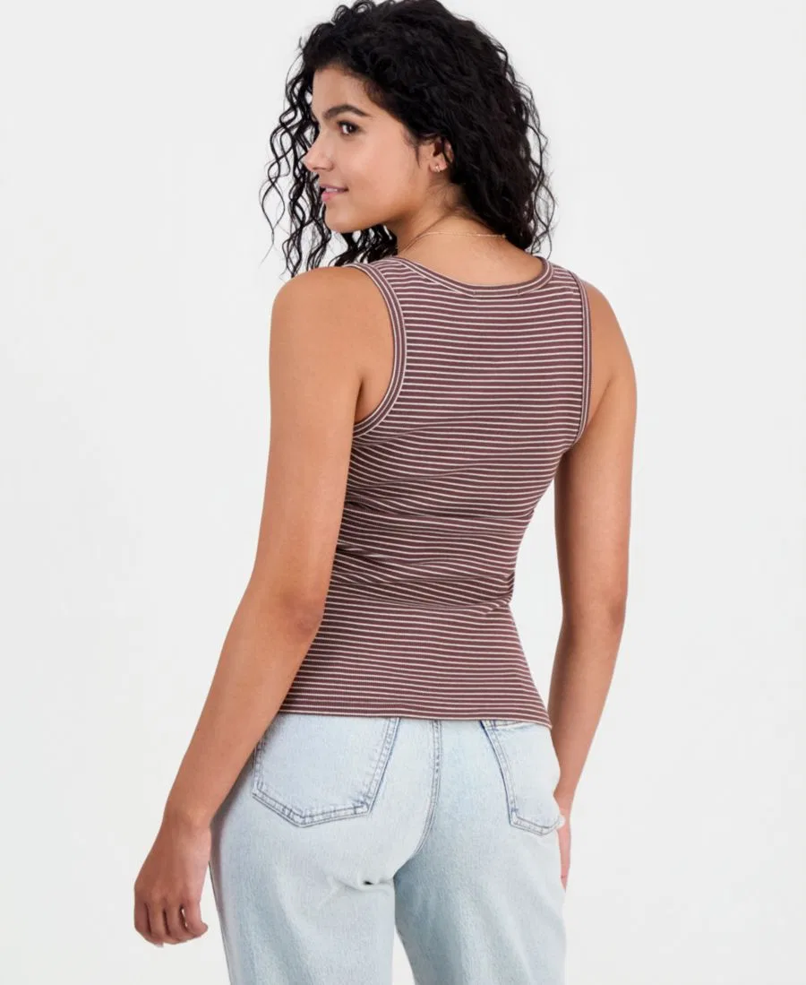 Топ на пуговицах с ребристой текстурой, модель Henley Hippie Rose, Brown/White Stripe — фото 3