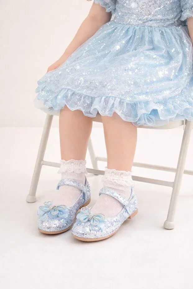 Детские балетки для девочек с принтом Minibonito, Blue — фото 2