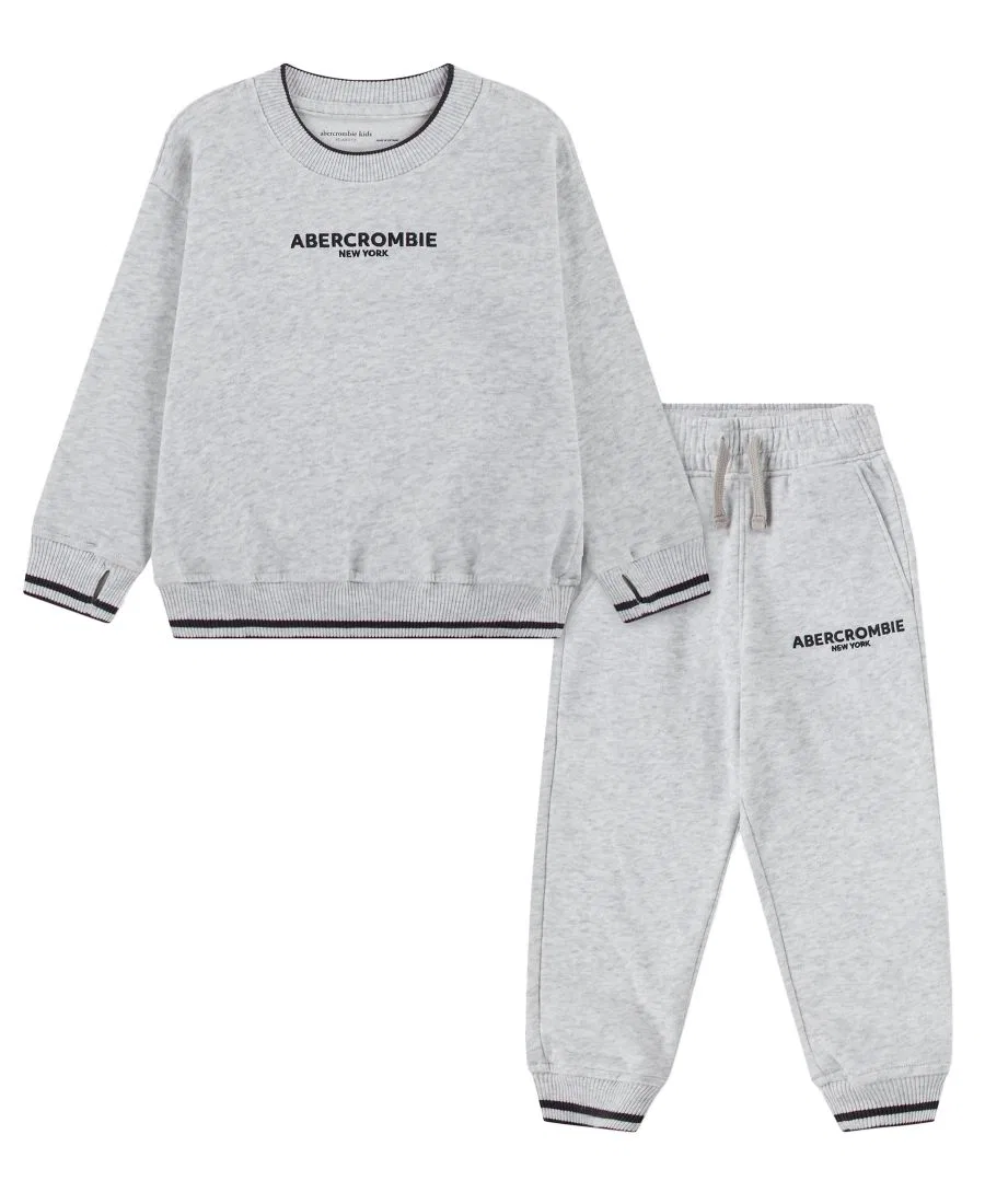 Комплект из свитшота и джоггеров из флиса, с логотипом abercrombie kids, Light Gray Heather