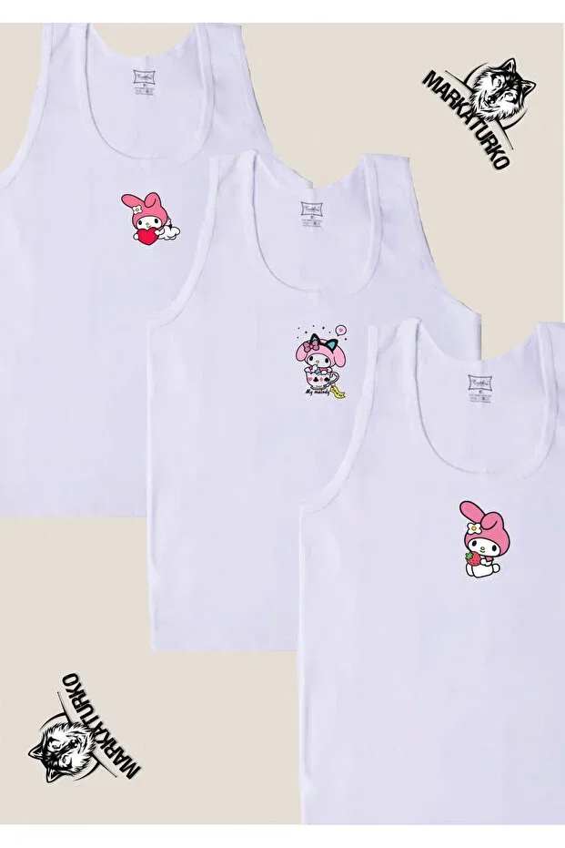 Детское для девочек майка на толстых бретелях с принтом Melodi special design printed passion girl's thick strap 3-piece undershirt Markaturko, White