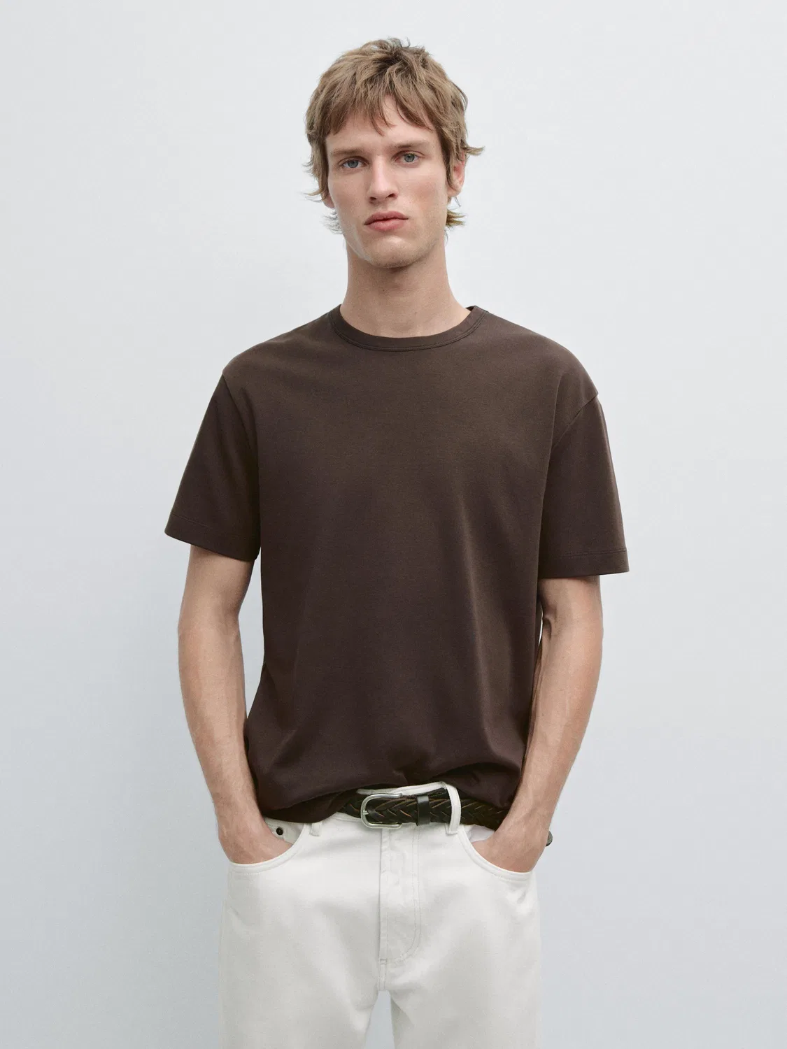 Футболка с коротким рукавом из 100% хлопка Massimo Dutti, шоколадный — фото 2